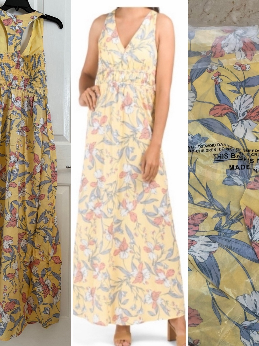 NWT Pastel Yellow Floral long Maxi Dress with Blooms made in India